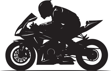 Black silhouette of a motorcycle racer in action racing sport