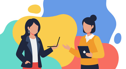 Two businesswomen collaborating, ideal for websites, presentations, and marketing materials.