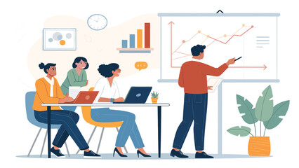 Diverse business team collaborating on a project, perfect for illustrating teamwork and success on a company website or presentation.