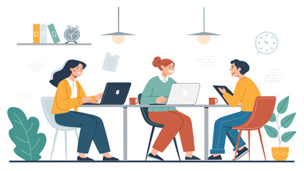 Happy colleagues collaborating on project, perfect for website banners or brochures.