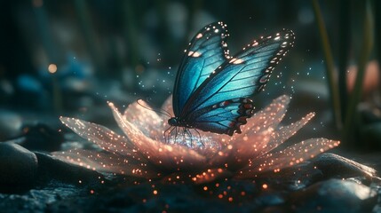 Glowing Butterfly on Flower