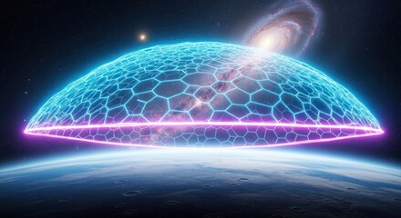 Futuristic dome shield over planet