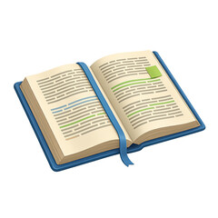 Open School Book with Bookmark and Notes Cutout Transparent PNG