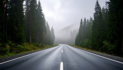 Empty road through misty forest (2)