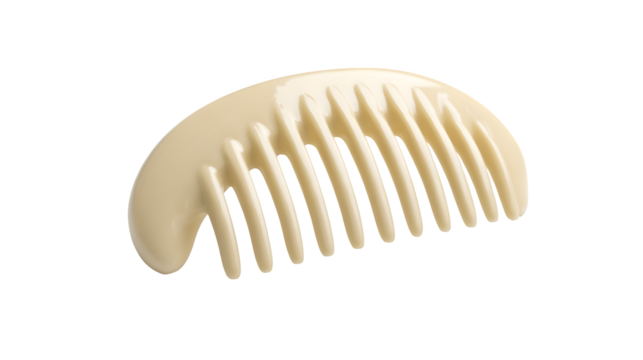 A tiny, ergonomic cradle cap comb, with fine, rounded teeth, perfect for gently lifting stubborn flakes from infant hair, isolated on a pure Transparent background.
