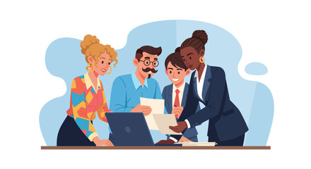 Diverse business team collaborating on project, ideal for website landing page or company brochure.