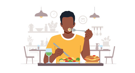 Man enjoying a healthy meal at home, perfect for blog posts about healthy eating or lifestyle.