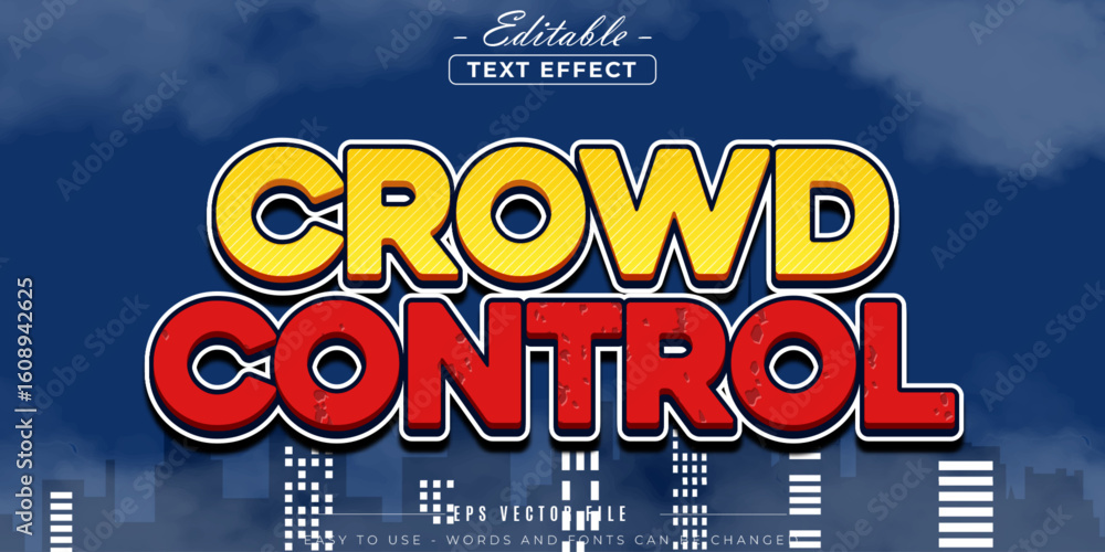 Poster crowd control text, editable text effect.