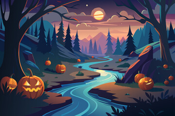 Winding River Flowing Through a Dark Forest