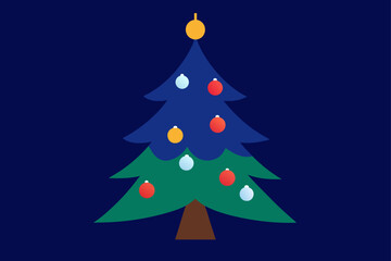 Christmas Tree Silhouette with Glowing Ornaments