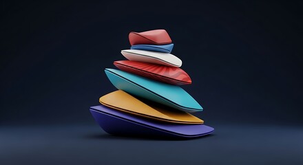 Colorful computer mice stacked in a balanced tower on a dark background to represent technology