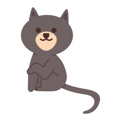 Cute Doodle Black Cat Sitting Illustration