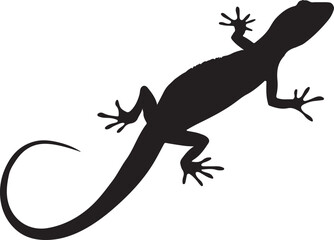 Silhouette of a gecko with a curled tail on a white background