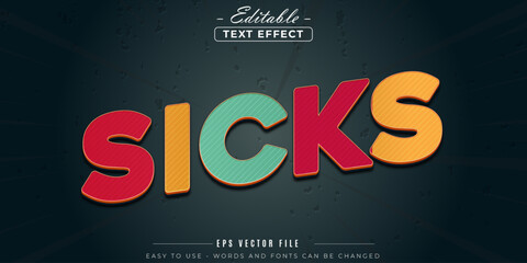 Colourful sicks text, editable text effect.