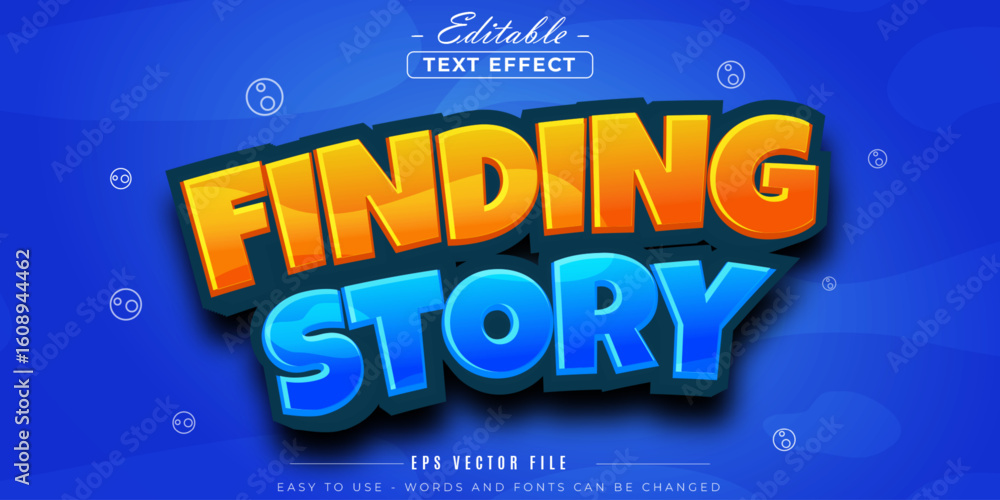Poster finding story shiny text, editable text effect.