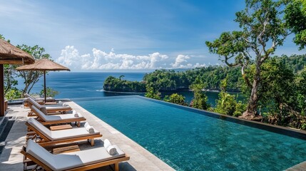 Fototapeta premium luxury infinity pool villa with ocean view in bali