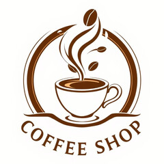 Coffee Shop Logo Design – Vector Illustration of a Steaming Cup with Coffee Beans and Elegant Badge Style
