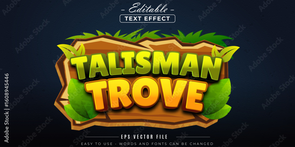 Aufkleber talisman trove shiny text, editable text effect.