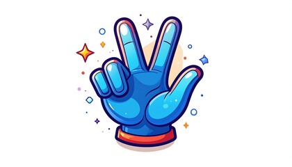 Cartoon blue hand gesturing three with sparkles