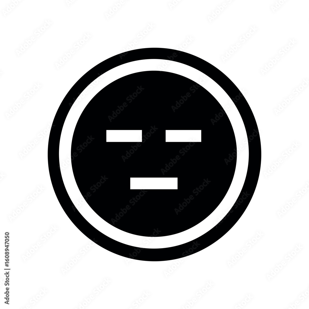 Poster a black and white illustration of a circle with a smaller circle around it and three dashes inside i