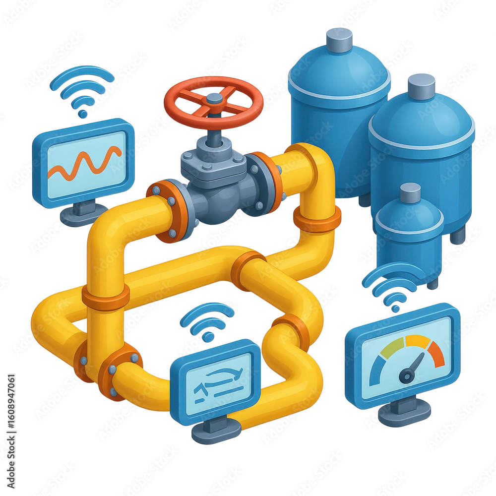 Poster power production hydrocarbon concept. piping system with valve and monitoring devices