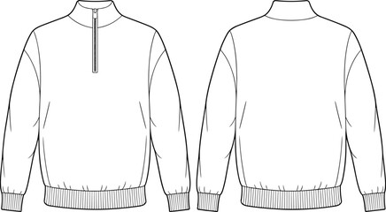 Blank quarter-zip sweatshirt template for fashion design and technical drawing, a versatile mockup for sportswear, casual, and street-style apparel © Selim Creatives