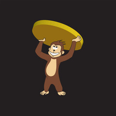 monkey characters are lifting or winning gold coins, vector illustration