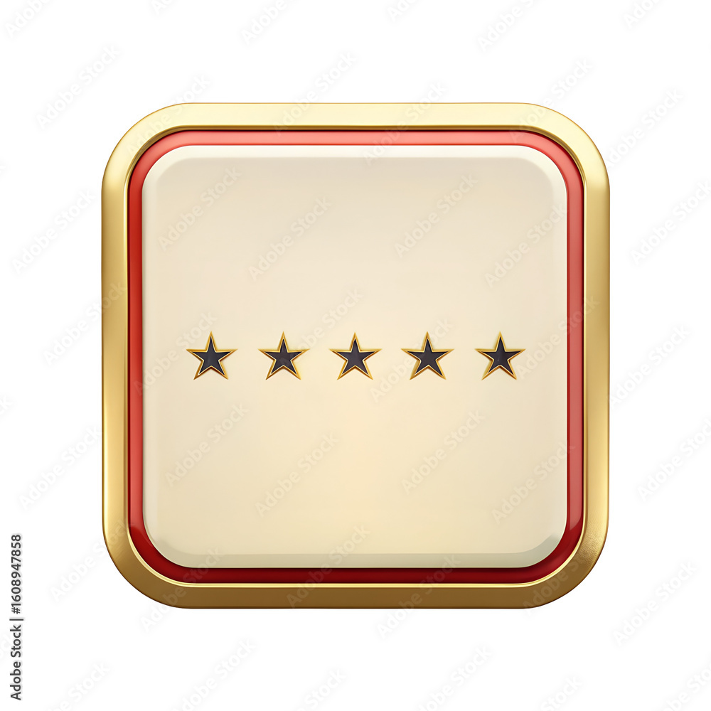 Poster golden five star rating icon with a cream colored background isolated on transparent background