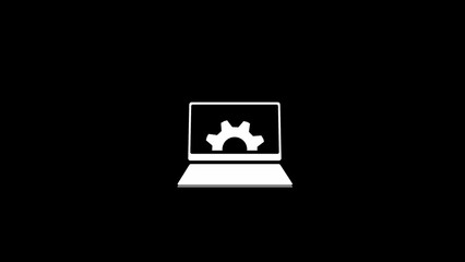 Computer setting icon. laptop screen on rotating gear icon. computer screen with gear wheel.
