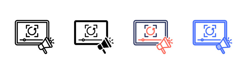Video Promotion icon set multiple style collection