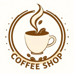 Vector Coffee Shop Logo – Steaming Cup with Coffee Beans and Elegant Circular Badge Design