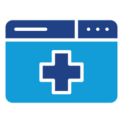 Medical Website Glyph Blue Silhouette Icon Vector Design - Web browser window with a medical cross, representing an online health platform or service portal