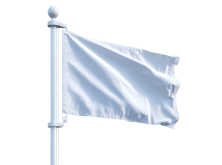 White flag waving on a white flagpole against black background. Isolated On Transparent Background