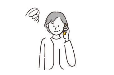 電話で話す不満げなシニア女性のイラスト
