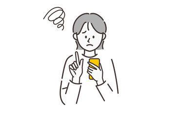 スマホを使っている不満げな女性のイラスト
