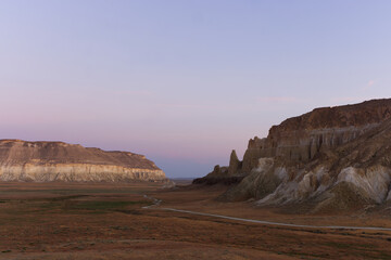 Sunrise in the Valley of Castles in Mangystau, Kazakhstan