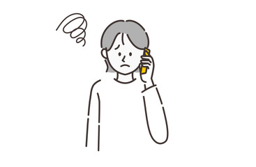 スマホを使っている不満げな女性のイラスト
