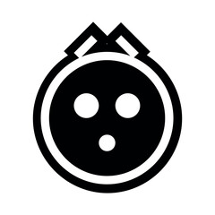 Stylized black and white image of a round object with three circles and a geometric shape on top