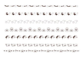 ハロウィンのライン素材セット 白黒