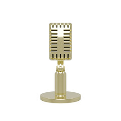 Perspective Front Views 3D Render of Shiny Metallic Gold Microphone Illustration