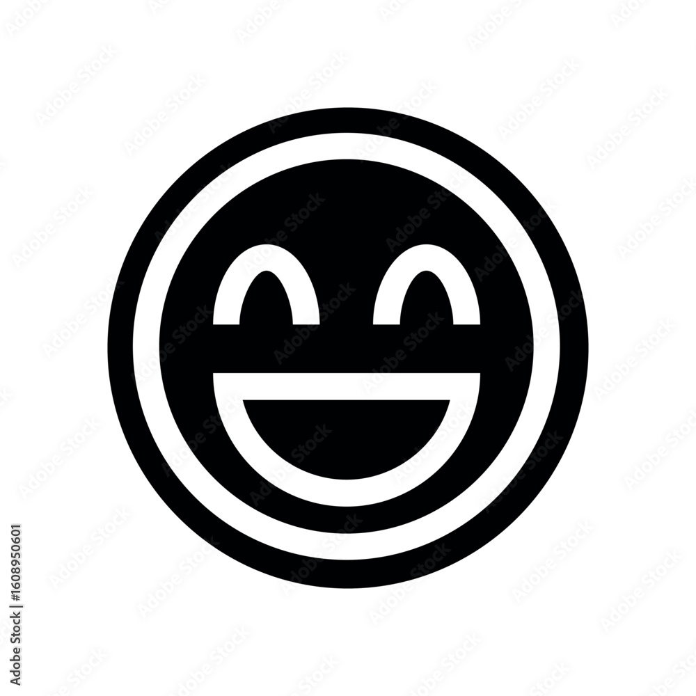 Aufkleber a simple black and white smiling face icon with a circular border and a happy expression shown clear