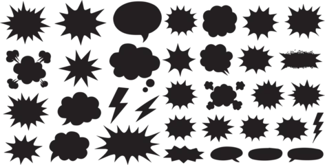 Gardinen Pop Art Comic explosion speech bubble set silhouettes shapes, speech bubble vector   © Shafiavect