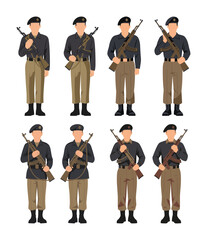 Vector Set of Soldiers or Police Officers in Uniform with Rifles