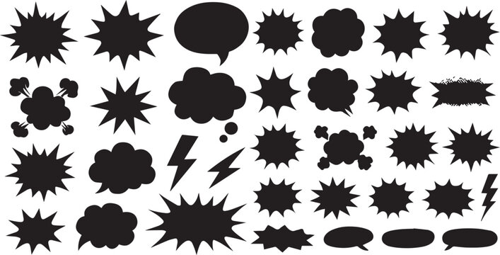 Fototapeta Comic explosion speech bubble set silhouettes shapes, speech bubble vector 