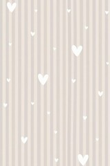Subtle White Hearts on a Pale Vertical Striped Background, Ideal for Romantic Designs and Gentle Textures