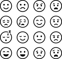 Collection of hand drawn emoticons expressing a variety of emotions
