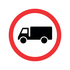 Vector icon of a truck inside a red circle, symbolizing a traffic sign indicating truck route or truck entry zone. Ideal for road safety, transport, logistics, and traffic rules projects.
