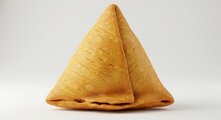 Golden brown samosa pastry cone isolated on white background