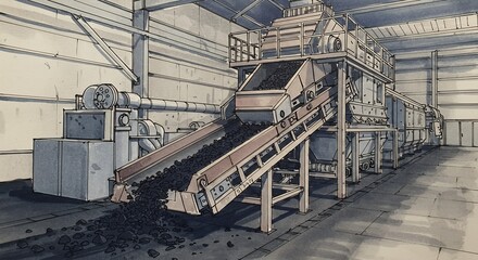 Obraz premium Industrial Conveyor Belt System in Factory Processing Plant