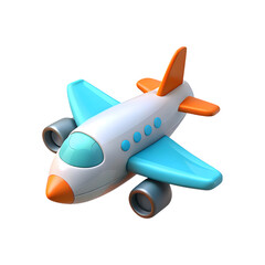 Naklejka premium Cute cartoon toy airplane with blue wings and orange accents isolated on transparent background